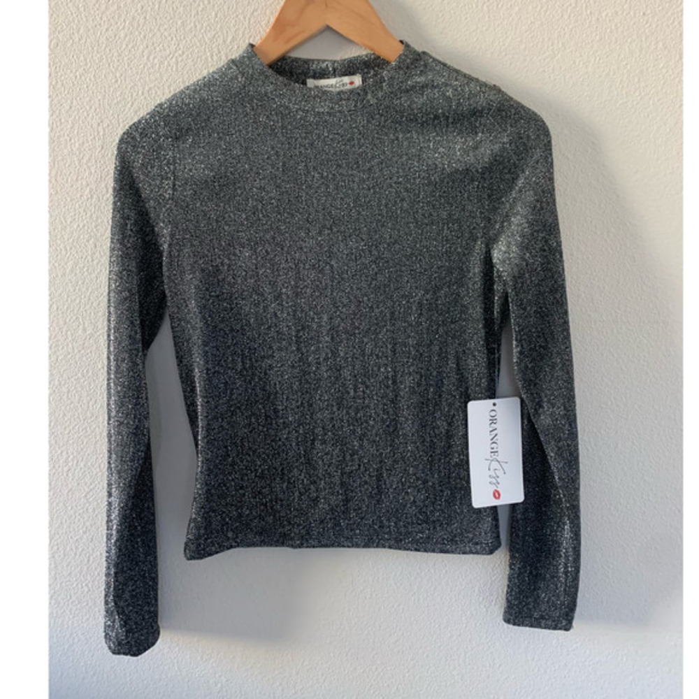 ORANGE KISS Gray Sequence Glittering Long Sleeve Top‎